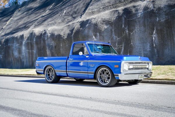 1969 C10 20x10” front, 22x12” rear, Clutch Concave. Smoked Brushed centers with polished lips